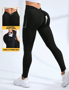 Yoga Trendy Mallas Deportivas Con Cintura Alta En Forma De V Y Bolsillo Para Teléfono - comprar en línea