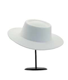 Sombrero de ala ancha y copa plana para mujer en unicolor, sombrero redondo de fieltro de lana para jazz de moda para otoño e invierno