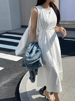 DAZY Vestido De Mujer Sin Mangas Con Cuello Redondo Y Color Sólido