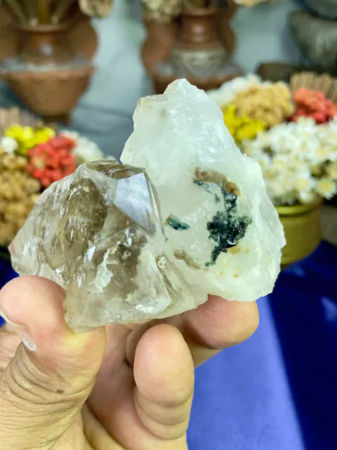 Drusa Bruta e Natural de Cristal de Quartzo Elestial Fumê Transparente