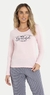 Pijama Manga Longa Feminino Rosa Listrado