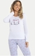 Pijama Manga Longa Feminino Branco com Gatinha