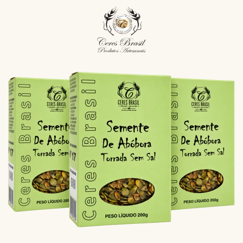 Kit 3 Sementes de Abóbora Torrada sem sal Ceres Brasil 3x200g