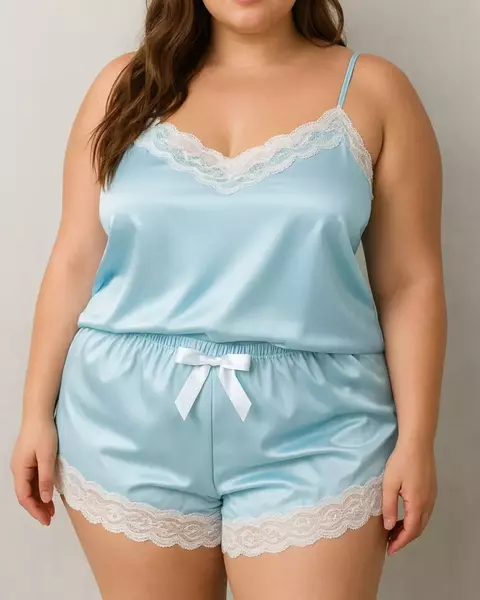 PREVENTA - Pijama Nacar Celeste de Seda CORTO - comprar online