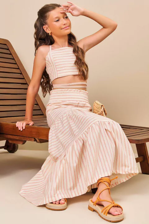 Conjunto Menina Top Cropped Com Alça e Saia Lilimoon