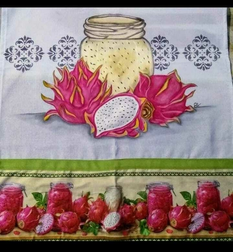 Pano pintado a mão - pitaya