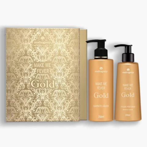 Kit Make Me Fever Gold Hidratante Desodorante Corporal 200ml + Sabonete Make Me Fever Gold 250 ml -Mahogany
