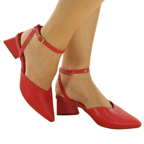 Scarpin Feminino Vermelho Salto Bloco Geométrico Linha Confort Luxo