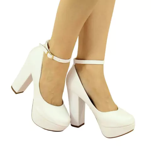 Sapato Boneca Meia Pata Branco Salto Alto Grosso Linda e Super Confortável