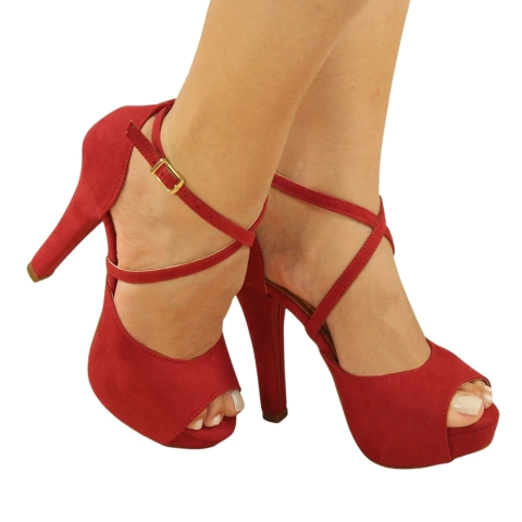 Sandália Meia Pata Vermelho Salto Alto Fino Linda e Super Confortável
