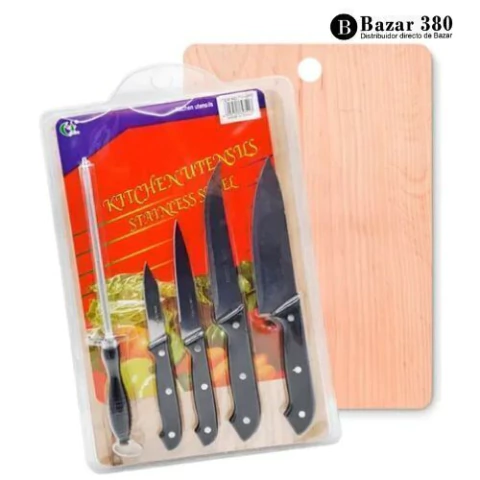 Set Cuchillos x 4 +Chaira + tabla madera en Blister Codigo 31374 - comprar online