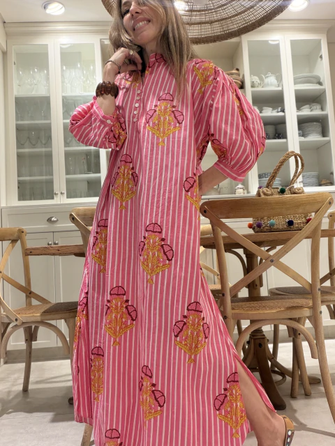 Vestido block print - CUCÚ RAY PINK