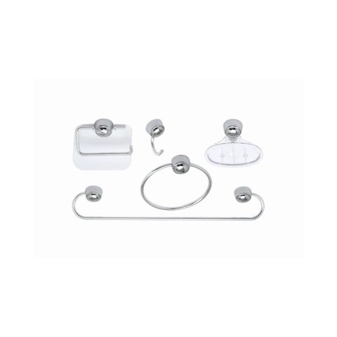 KIT ACESSÓRIOS PARA BANHEIRO COM HASTE EM ALUMÍNIO 5 PEÇAS CRISTAL - ASTRA