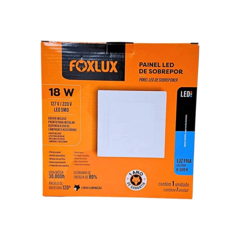 LUMINARIA LED SOBREPOR QUADRADO 18W 6500K - FOXLUX