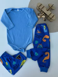 Conjunto Body Calça e Babador Dino Azul - loja online