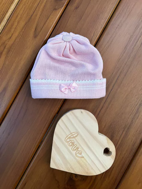 Touca Gorrinho em Tricot Pimpolho Rosa com Branco