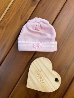 Touca Gorrinho em Tricot Pimpolho Rosa com Branco - comprar online