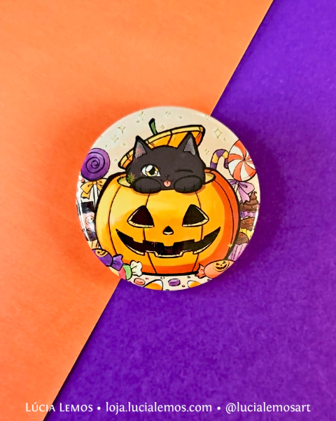 Botton holográfico Halloween dos Gatinhos