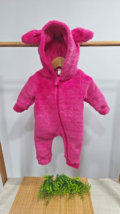 Macacão Bebê Capuz Pink Glíter