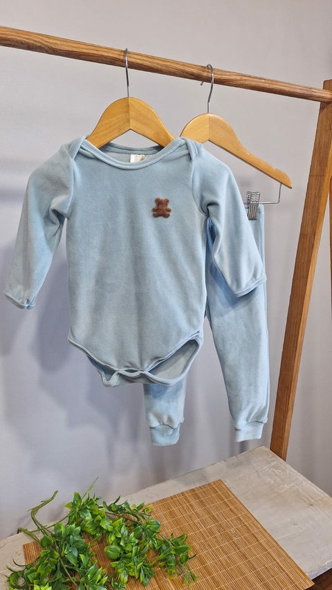 Body Calça Bebê Plush Azul Gris Urso - comprar online