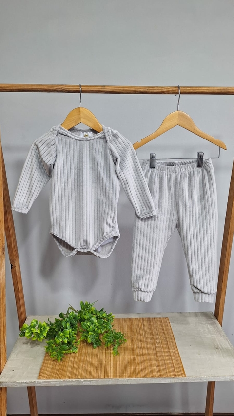 Body Calça Bebê Fleece Canelado Cinza - comprar online