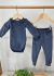Body Calça Bebê Fleece Canelado Marinho