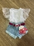 Short Jeans Infantil Meninas Stitch e Outros-Short+Cinto+Blusinha Manga Tule-Manu- - comprar online