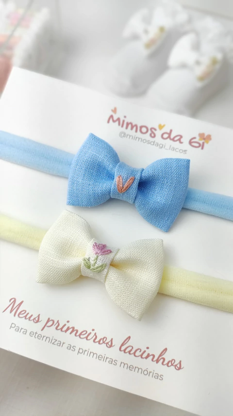 Kit2 Faixinha Mariah | 5 cm | Linho Puro | Bordado a mão | Linha Amor & Afeto - comprar online