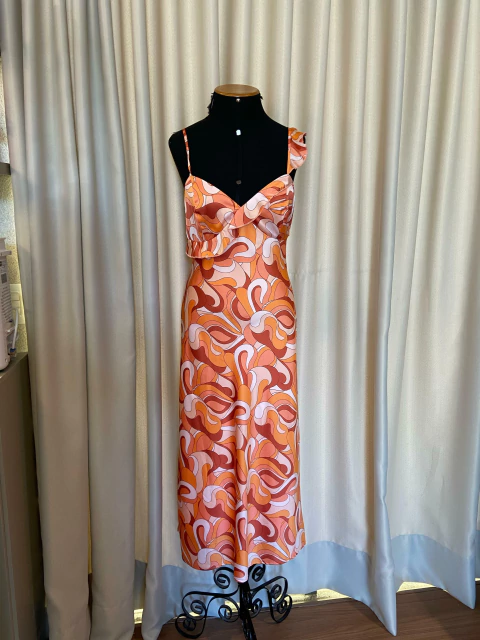Vestido Longo Alca Laranja E Rosa Tropical Tam 42 Novo Honey E Rosie - comprar online