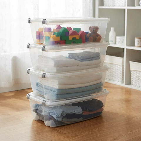 Kit 4 Caixas Organizadoras Transparente 38 Litros