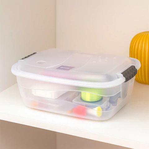 Contêiner Organizador De Plástico Baixo 10 Litros 40,5cm x 29cm x 14,5cm Transparente