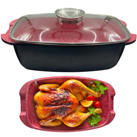 Assadeira Grande de Cerâmica Antiaderente Tampa de Vidro