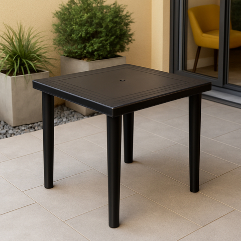 Mesa Quadrada Desmontável Plástica Preta Área Lazer Piscina