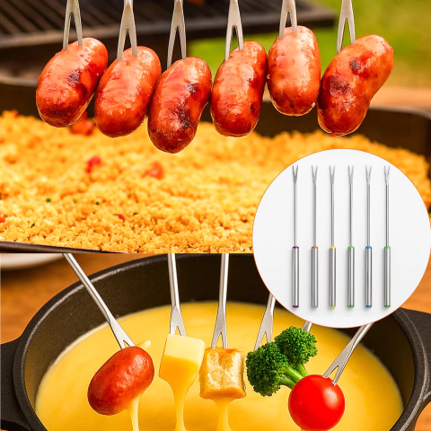 Garfo De Fondue Conjunto Petisco Aperitivo 6 Peças Colorido