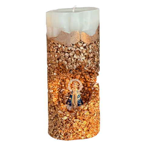 Vela Aromática Decorativa Aromatizada Perfumada Artesanal Nossa Senhora De Aparecida Com Pedras Naturais