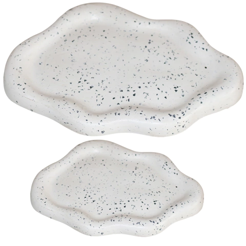 Bandeja Para Banheiro Bandeja Decorativa Distorção Ondulada Peônia Artesanal De Cimento Com Granilite