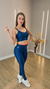 CONJUNTO - LEGGING - ALÇAS DUPLAS DUO - Azul Marinho | Laranja - loja online