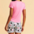 Pijama Curto De Rosa Bromelia Com Estampado Heart Beat V25 na internet