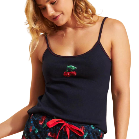 Pijama Alca Bionatur Azul Marinho Com Estampa Cherry V25