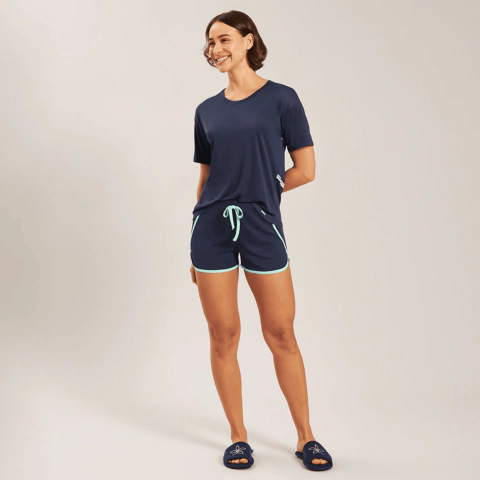 Pijama Manga Curta De Microfibra Azul Sideral - comprar online