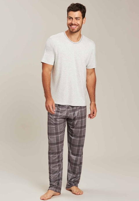 Pijama Viscose Mescla Claro Com Estampa Xadrez Grey - comprar online