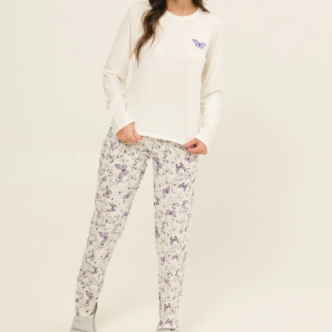 Pijama Ad Feminino Manga Longa Borboleta Kind - comprar online