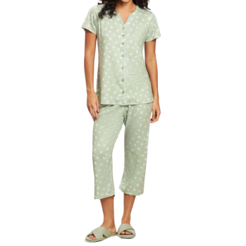 Pijama Aberto Com Capri De Algodão Estampado Poa De Flores - comprar online