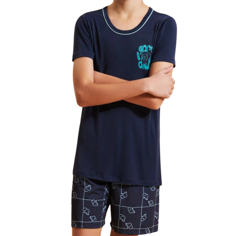 Pijama Familia Masculino Infantil Microfibra Azul Sideral C/Est. Puzzle V25 6 - comprar online