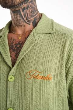 Camisa new cream green malha crochet - loja online