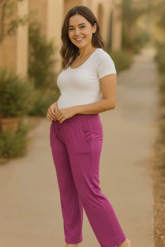 Calça gestante com bolsos elástico adaptável na cintura em tecido de alta elasticidade - comprar online