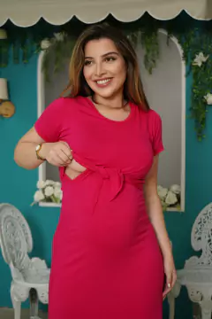 Vestido amamentação de amarrar longo com abertura possui forro - comprar online