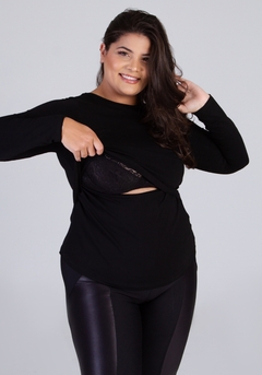 Blusa amamentação manga longa plus size gola redonda com abertura na internet