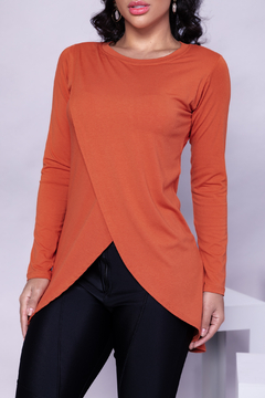 Blusa transpassada manga longa ideal para gestante e amamentação - Dona Maternidade