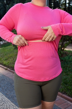 Blusa amamentação manga longa plus size gola redonda com abertura - loja online
